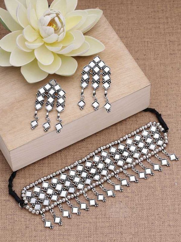 Brass, Oxidised Silver Silver Silver Jewel Set  (Pack of 1)