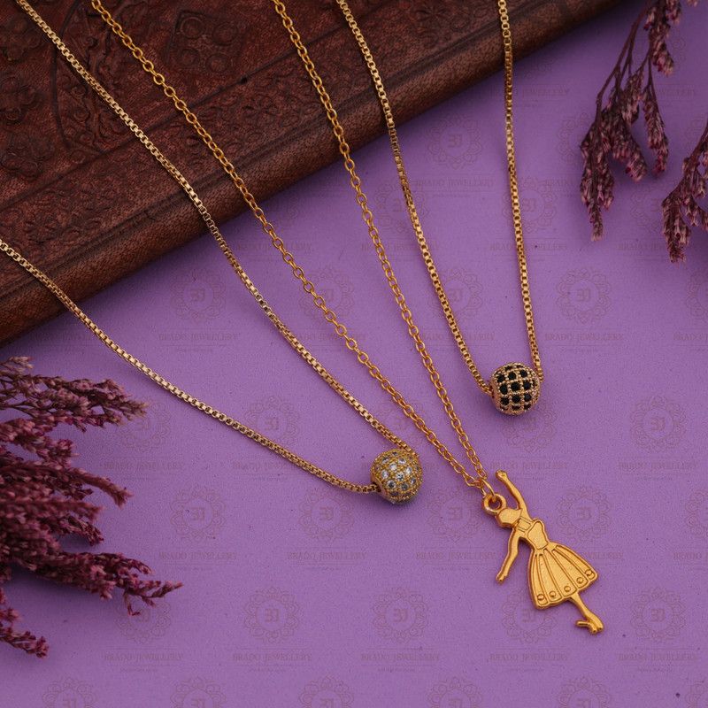 Combo of 3 Gold plated American Diamond 18 Inch Pendant Chain for Women & girls Diamond Gold-plated Plated Alloy Necklace