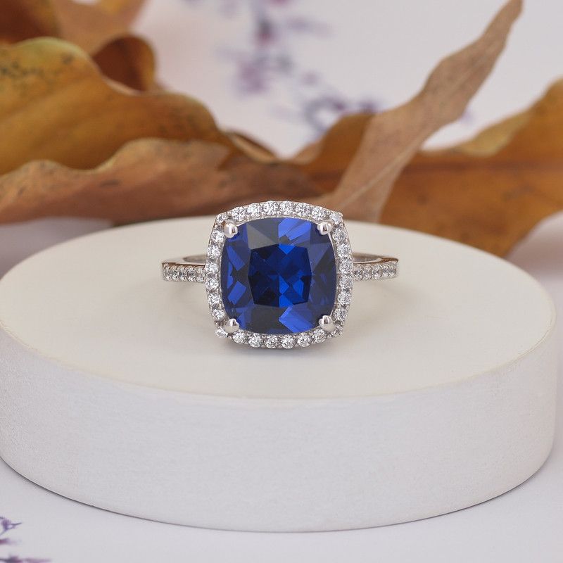 Pure 925 Sterling Silver American Diamond Square Shape Cocktail Ring for Womens| Sterling Silver Sapphire Rhodium Plated Ring