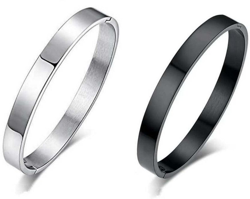 Stainless Steel Silver, Rhodium, Gold-plated Kada  (Pack of 2)