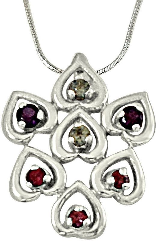 Sweet Hearts Blue Topaz, Purple Amethyst, Pink Rhodolite and 925 Sterling Silver Pendant with 18 IN Chain (SDP445) Sterling Silver Topaz, Amethyst Sterling Silver Pendant