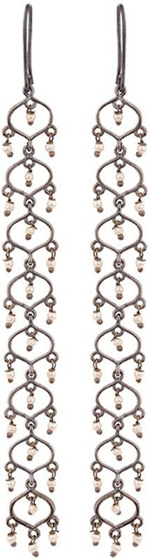 Jaali Pearl Long Drop Earrings Brass Drops & Danglers