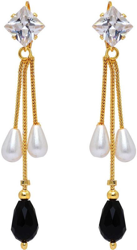 Black & White Rhinestone Gold Plated Earrings For Diwali Alloy Jhumki Earring