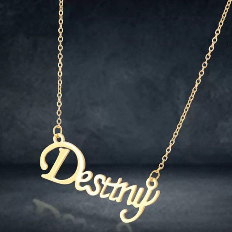 Stainless Steel Destiny Name Letter Pendant Necklace With Chain For Boy & Girl Gold-plated, Rhodium Stainless Steel, Brass