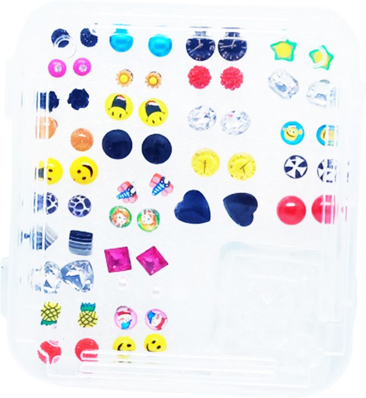 Earring Artificial Jewellery small Crystal Colour & Design Stud Earrings for Women Gift For Girls ( Pack of 30 ) Plastic Stud Earring