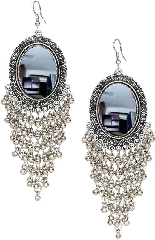 Stylish, Party Wear, Designer Silver, Mirror Earrings For Girls and Women Nickel Drops & Danglers