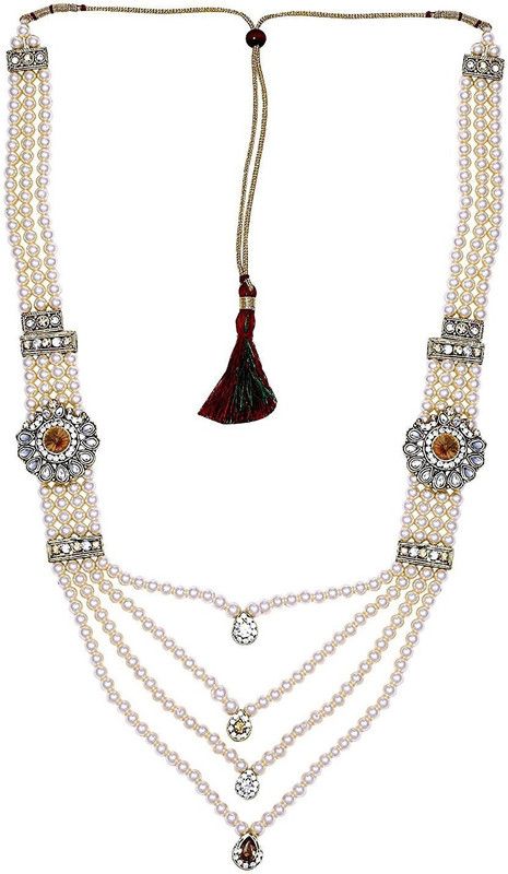 Enchanted Off White Pendent Pearl Jewelry Necklace Pearl Men Groom For Wedding Wear( Dule Ki Mala ) Beads Mother of Pearl Layered