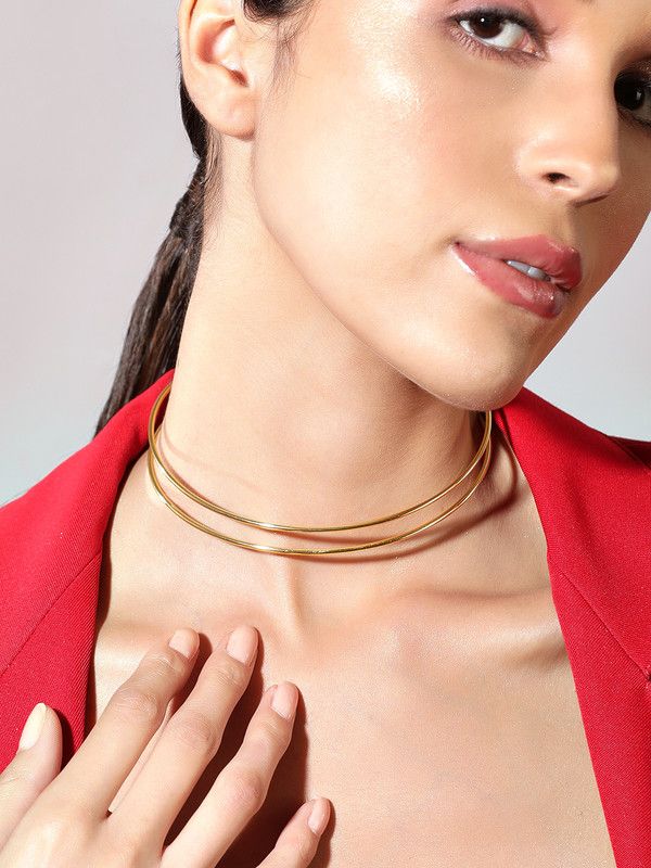 Rubans Voguish Gold Plated Choker Necklace With Elegant Design Gold-plated Plated Alloy Choker