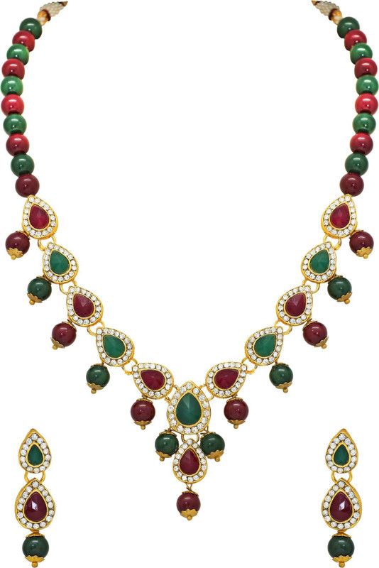 Crystal, Alloy Gold-plated Multicolor Jewel Set  (Pack of 1)
