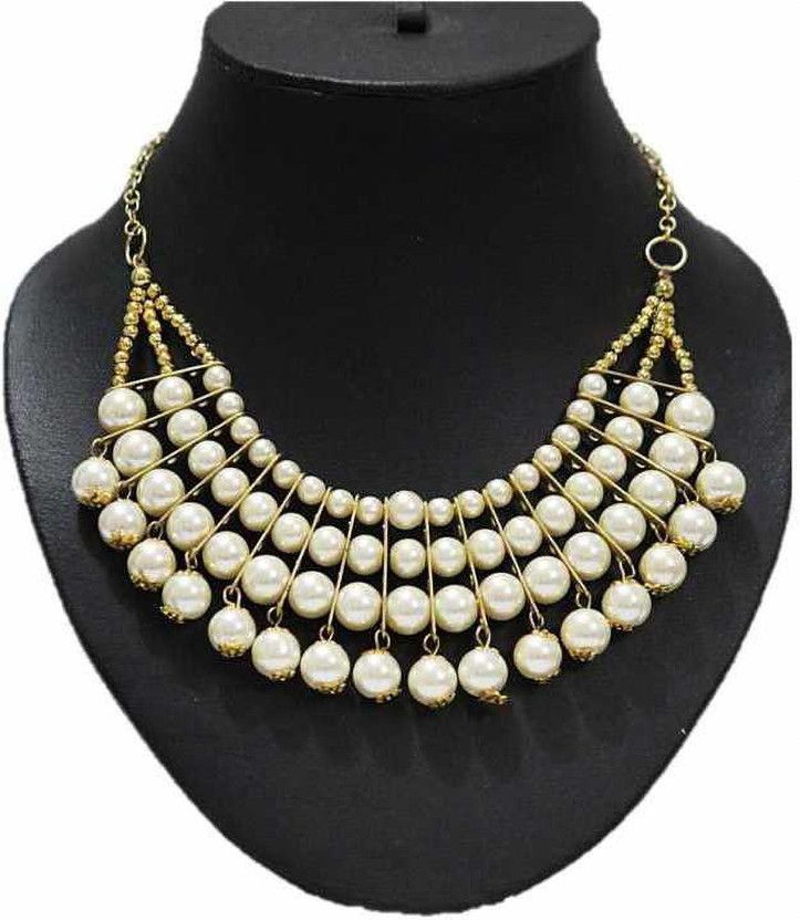 TRENDING WHITE PEARL LAYERED NECKLACE Plastic, Alloy Necklace