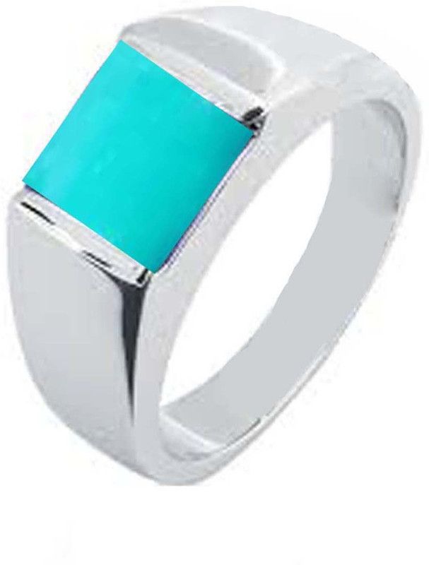 Natural Certified Turquoise (Firoza) Square 5.25 Ratti or 4.8 Carat for Male & Female 92.5 Sterling Silver Sterling Silver Ring