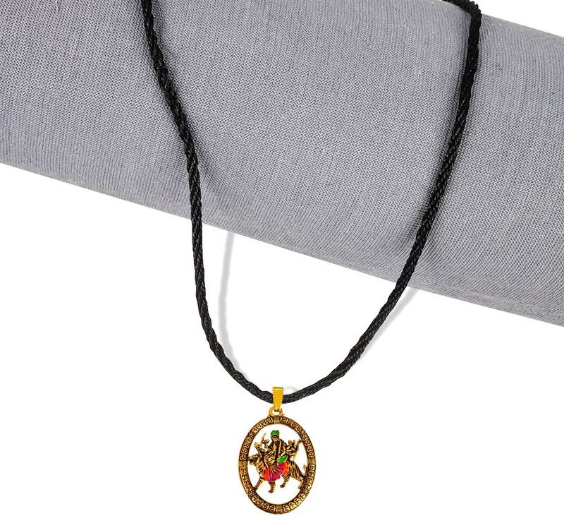 Multicolor Oval Durga Vaishno Devi Maa/Sherawali Mata Pendant Locket Cotton Dori Gold-plated Stainless Steel Locket Set