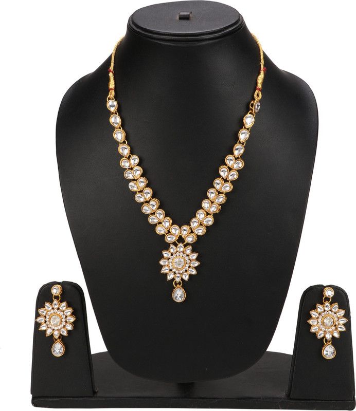 Brass, Crystal, Dori, Alloy Gold-plated White, Gold Jewel Set  (Pack of 1)