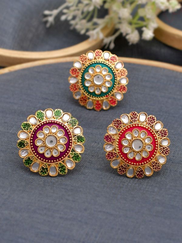 Set of 3 meenakari Ring Alloy Gold Plated Ring