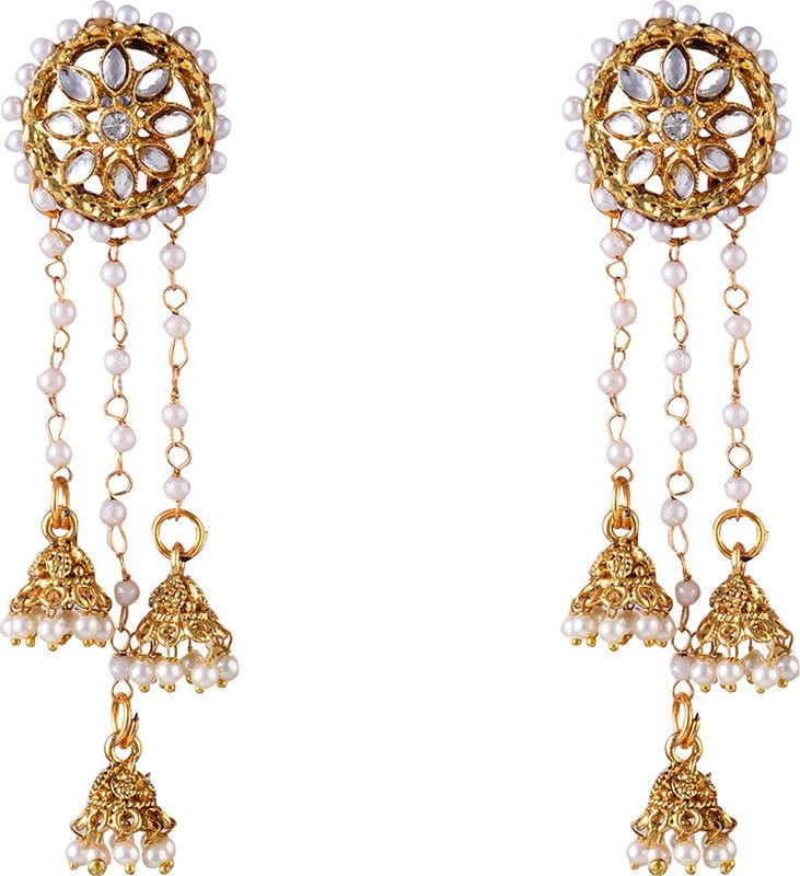 Beaded Stud Long Jhumka Metal Jhumki Earring