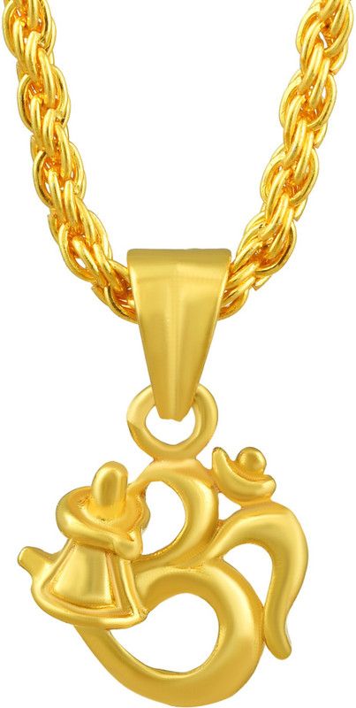 Om and Shivling Design Shiva symbols, Religious Pendant Gold-plated Brass Pendant