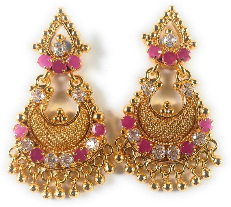 One gram Gold Plated Traditional Trendy Stylish Earrings Ruby Alloy Chandbali Earring