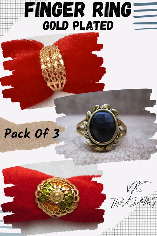 Finger Ring Gold Plated Non Adjustable Pack Of 3-033 Brass Ring