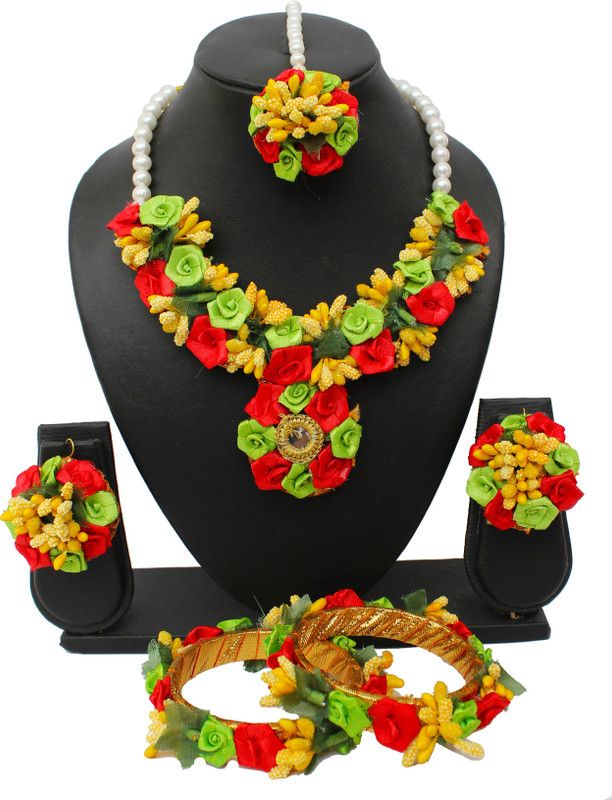 Fabric Red, Green, Yellow Jewel Set  (Pack of 1)