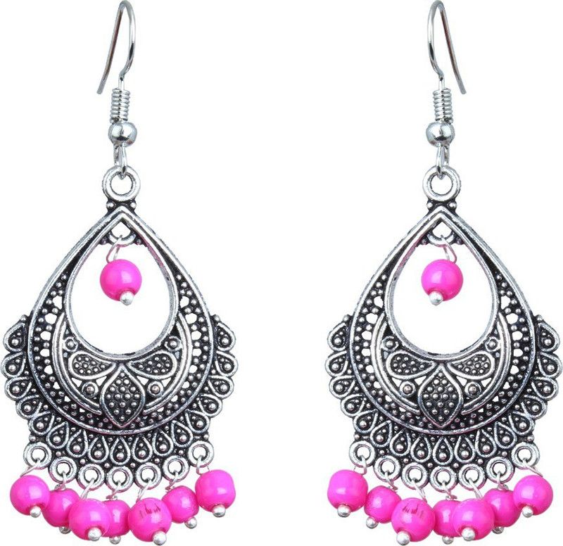 Elegant Pair Of Charming Pink Color Pearl Silver Plated Dangle & Drop Daily Wear Valentine's Day Special Pearl Brass Drops & Danglers