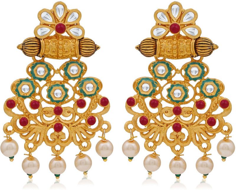 Sukkhi Lavish Pearl Gold Plated Kundan Mint Collection Dangle Earring for Women Alloy Drops & Danglers
