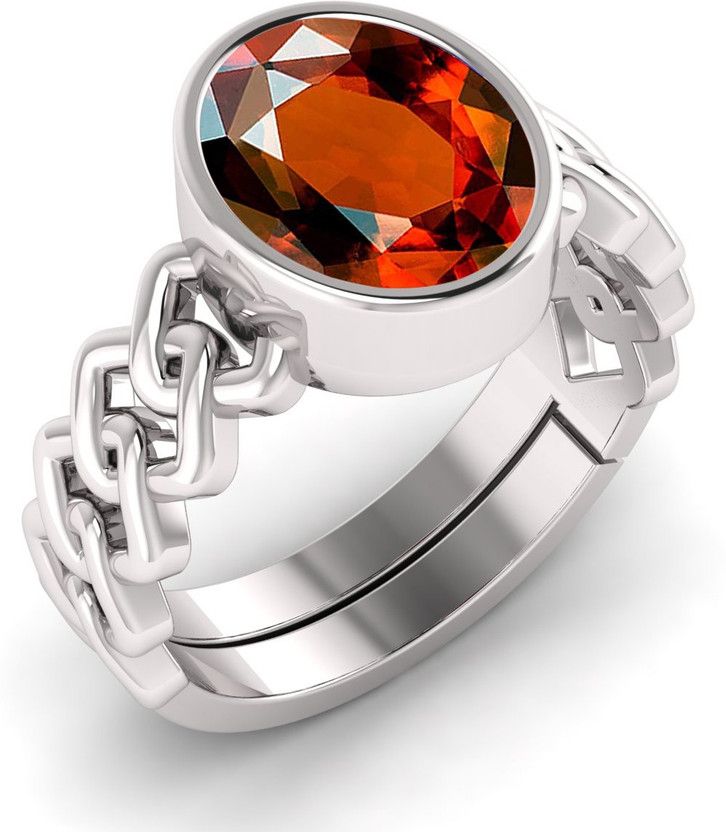9.25-9.50 Ratti Brown Adjustable Hessonite Garnet/Gomed Ring for Men and Women Metal Garnet Silver Plated Ring