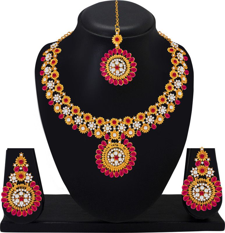 Alloy Gold-plated Pink, Gold Jewel Set  (Pack of 1)