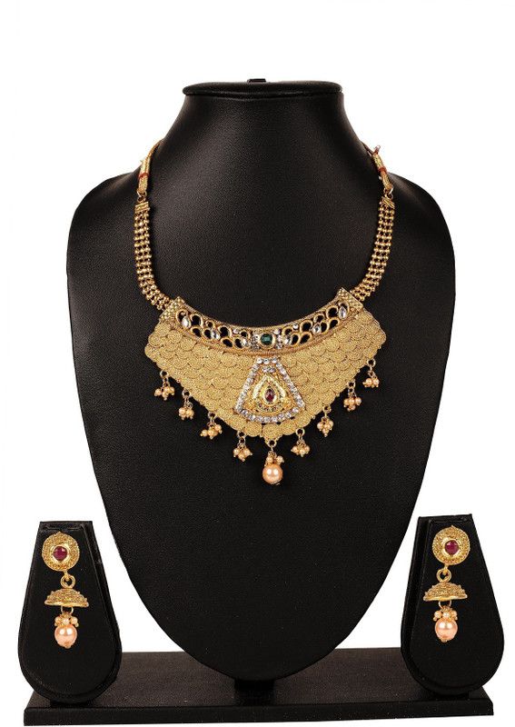 Alloy Gold-plated Green, Pink, Gold Jewel Set  (Pack of 1)
