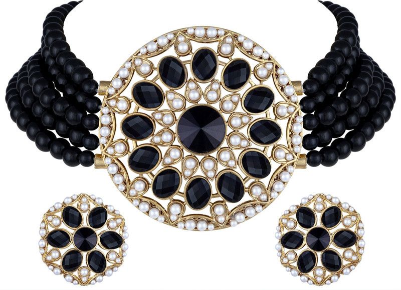 Brass Gold-plated Black, White Jewel Set  (Pack of 1)