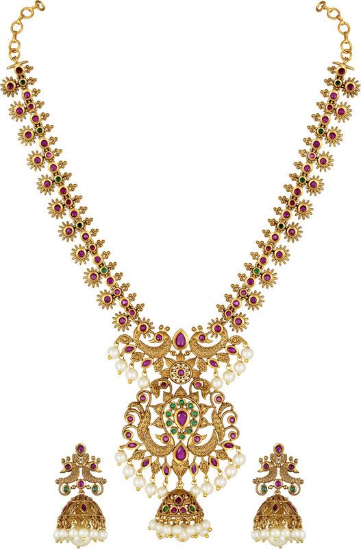 Brass Gold-plated Pink, Green, White Jewel Set  (Pack of 1)