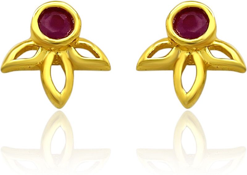 Red Floral Petal Ruby Alloy, Brass Stud Earring