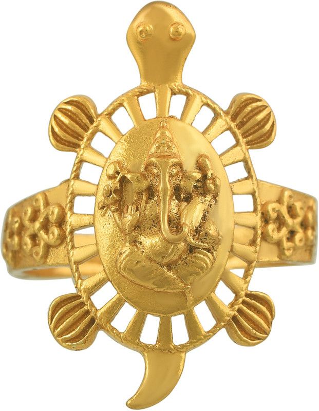 Gold Plated 24KT Alloy, Ganesh ji and Tortoise Design, Vaastu Fashion Latest Ring Jewellery for Men and Women Brass Gold Plated Ring