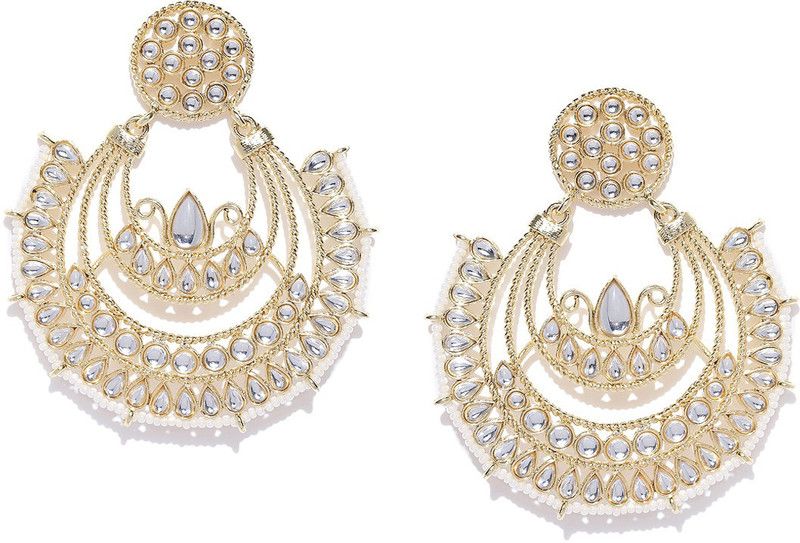 PANASH Gold-plated & White Handcrafted Chandbalis Cubic Zirconia Metal Drops & Danglers