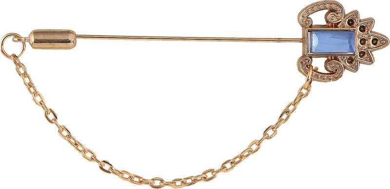 Tripin CLASSIC SHAPE LAPEL PIN BROOCH WITH BLUE DIAMND CRYSTAL FOR MEN IN A GIFT BOX Brooch  (Gold, Blue)