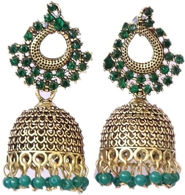 elegant colorful Stone beaded peacock jumkha jhumki Beads Brass Jhumki Earring, Drops & Danglers