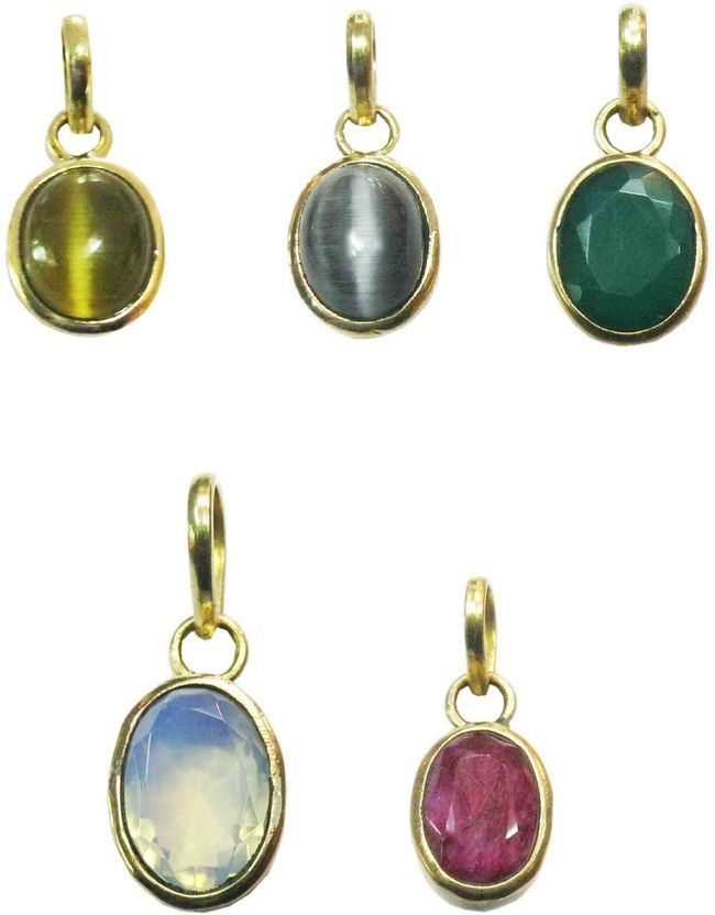 Gold-plated Cat's Eye, Onyx, Opal, Ruby Stone, Silver, Alloy Pendant