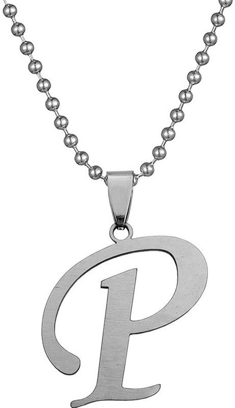 Silver Name English Alphabet 'P' Letter Locket Pendant Necklace With Ball Chain Silver Stainless Steel Locket Set