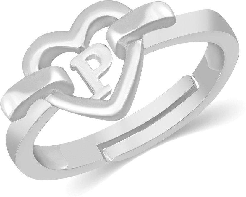 Valentine Adjustable Initial Letter P ring for girl Couple Brass Silver Ring Brass Silver Plated Ring