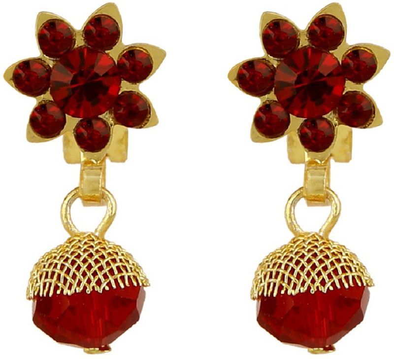 Maroon Colour Flower Style Alloy Non Piercing Jhumki Jhumka Earrings for Non-Pierced Ears Alloy Clip-on Earring