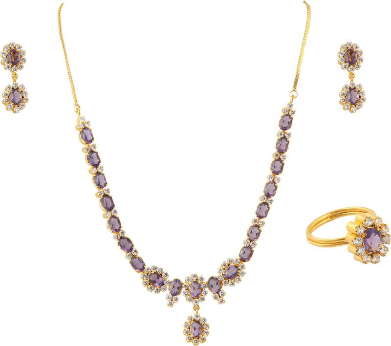 Silver, Alloy Gold-plated Purple Jewel Set  (Pack of 1)
