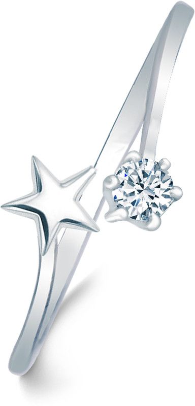 Adjustable Star Single American Diamond Stone Rhodium Plated Stylish Fancy Party Wear Latest Design Shaped for Women and Girls Alloy, Brass Cubic Zirconia Rhodium Plated Ring