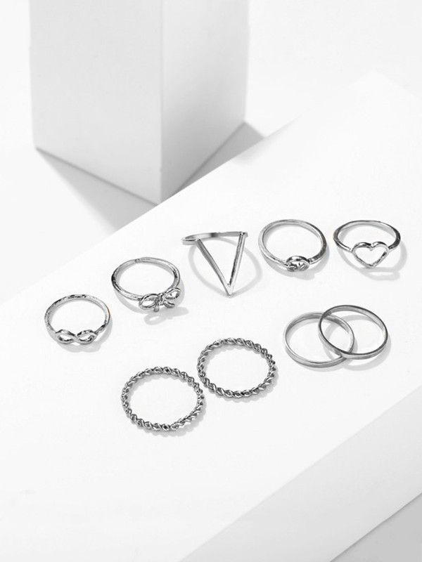 9 PCs Boho Vintage Style Knuckle Rings Set Alloy Opal Silver Plated Ring Set