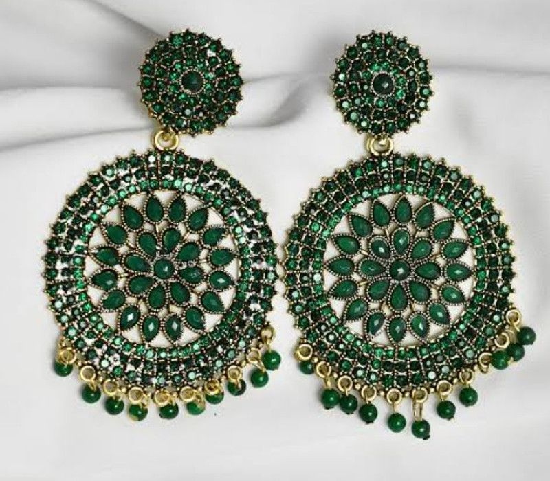 Latest Collection Gola Stone earrings for Girls and Woman (Green Color) Pearl Plastic Drops & Danglers