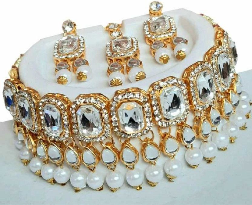 Metal, Stone Gold-plated White Jewel Set  (Pack of 1)