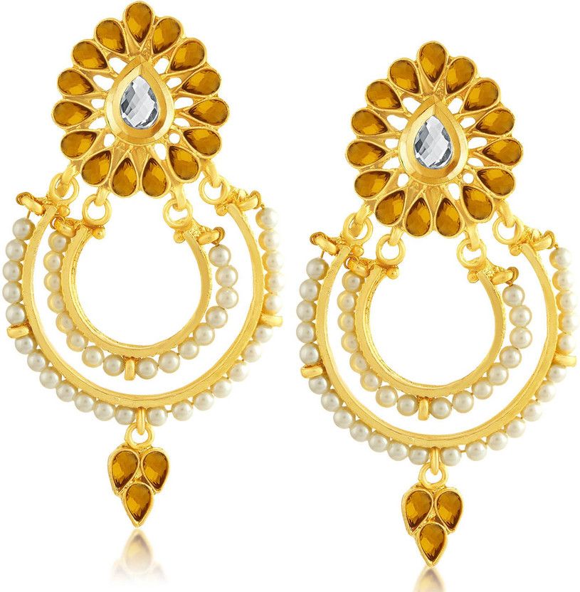 Glittery LCT Gold Plated Pearl Chandbali Earring Alloy Chandbali Earring
