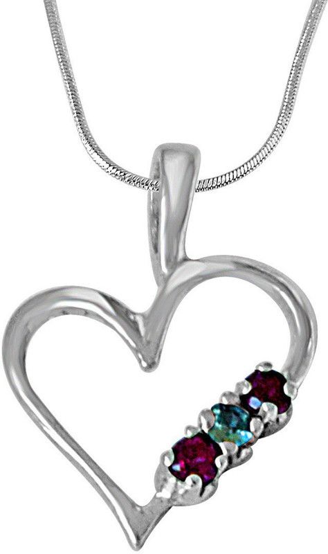By My Side - Sweet Heart Blue Topaz, Pink Rhodolite & 925 Sterling Silver Pendant with 18 IN Chain (SDP487) Sterling Silver Topaz Sterling Silver Pendant