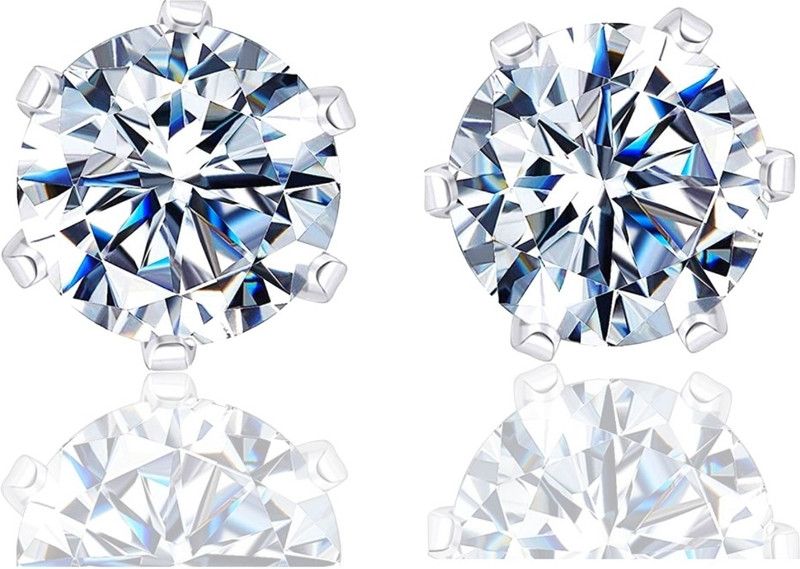 Solitaire 4mm Stud Earrings 92.5 Sterling Silver Round Brilliant Cubic Zirconia Tops for Men, Women, Boys and Girls Zircon Sterling Silver Stud Earring