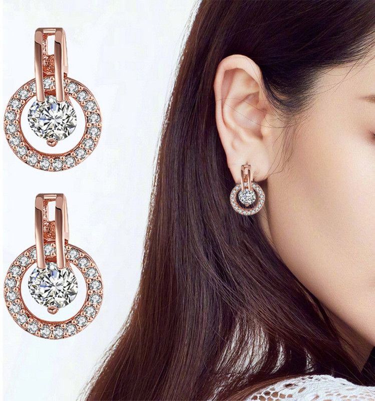 Beautiful Rose Gold Plated Cubic Zirconia Earrings For Women & Girls(Rosegold) Swarovski Zirconia Stainless Steel Stud Earring