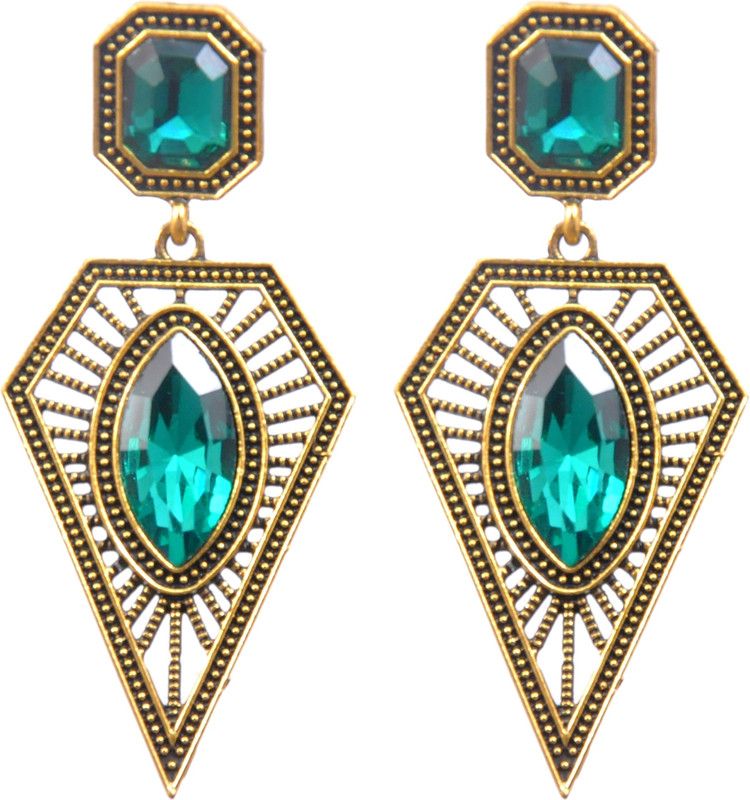 Triangle Green Crystal Alloy Drops & Danglers