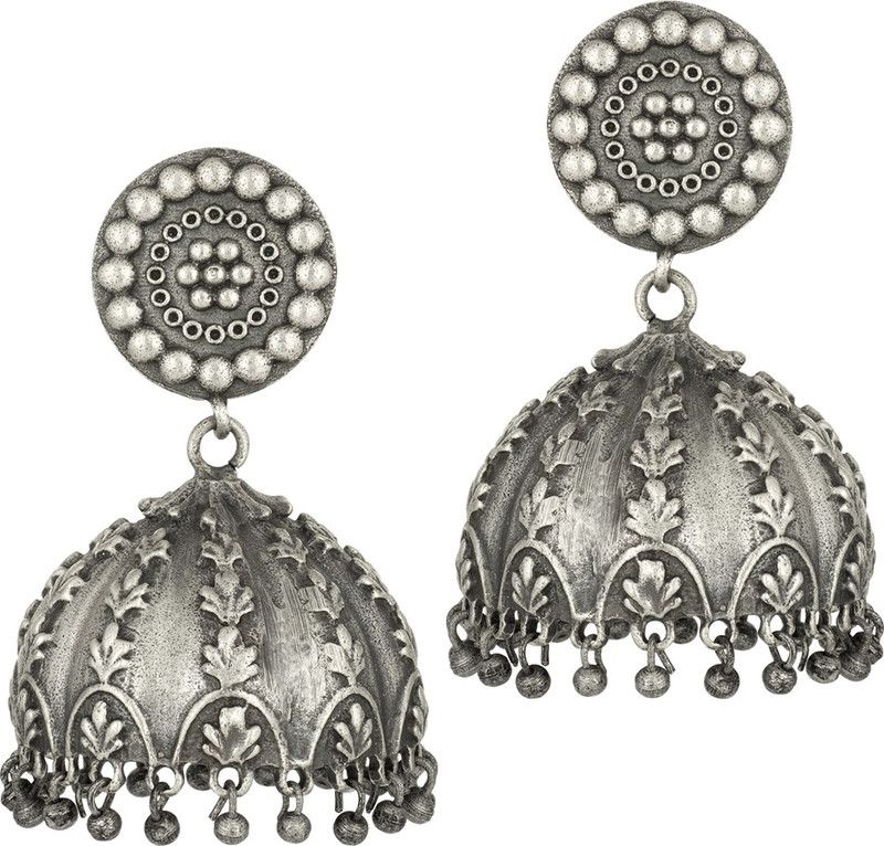 Indian Traditional Style Flower Design Silver Plated Oxidised Jhumka Jhumki Earring Brass Jhumki Earring